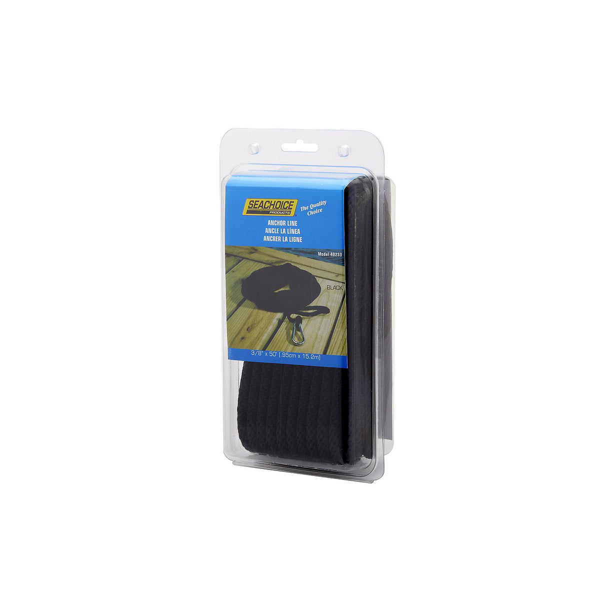 Seachoice 40233 Hollow Braid Polypropylene Anchor Line, Black, 3/8" x 50'