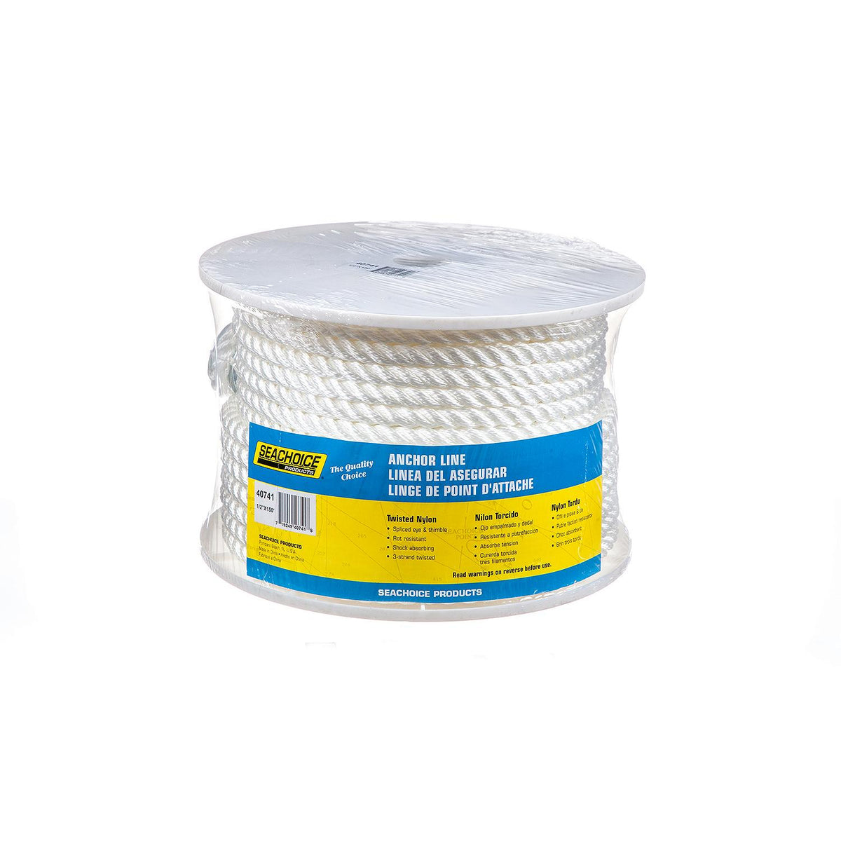 Seachoice 40741 3-Strand Twisted Nylon Anchor Line - White, 1/2″ x 150'