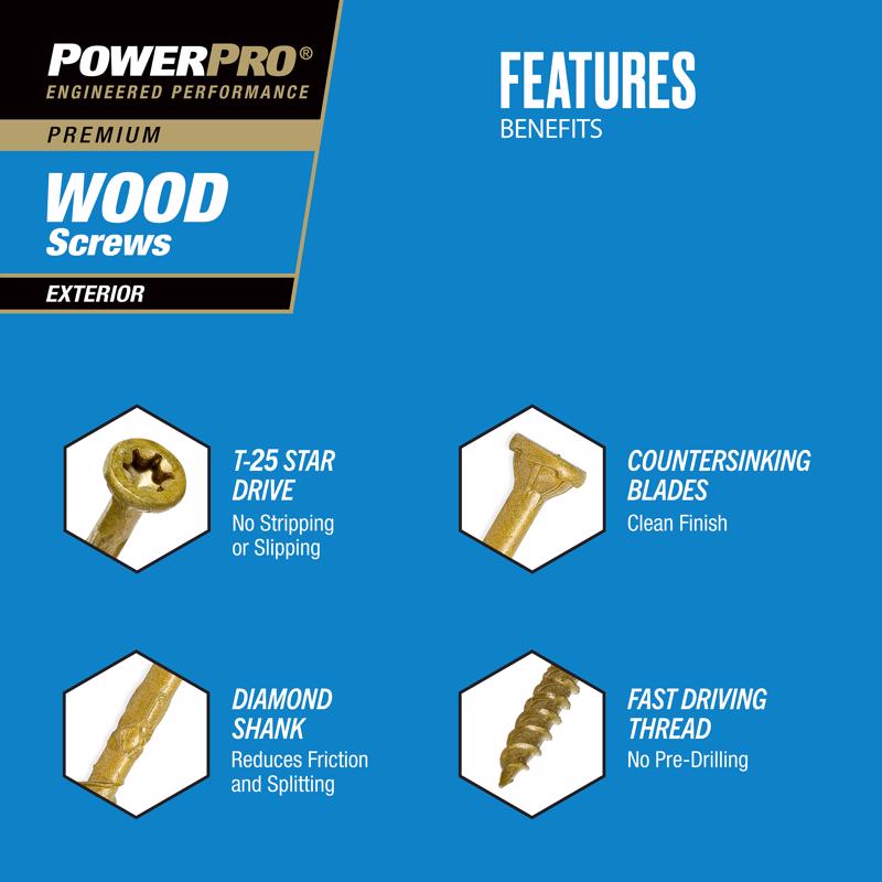 HILLMAN Power Pro No. 9 in. X 3 in. L Bronze Star Flat Head Premium Deck Screws 1 lb 74 pk
