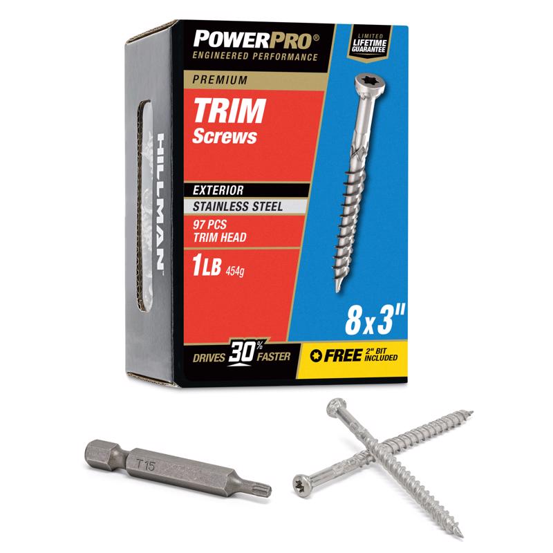 HILLMAN Power Pro No. 8 X 3 in. L Star Coarse Trim Screws 97 pk