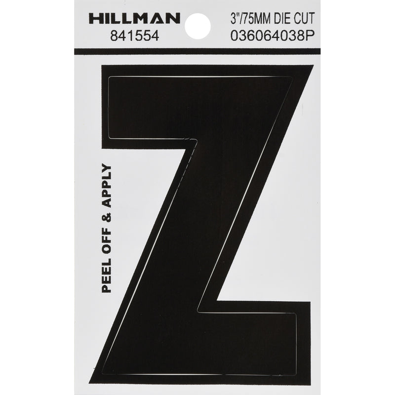 HILLMAN 3 in. Black Vinyl Self-Adhesive Letter Z 1 pc, Pack of 6
