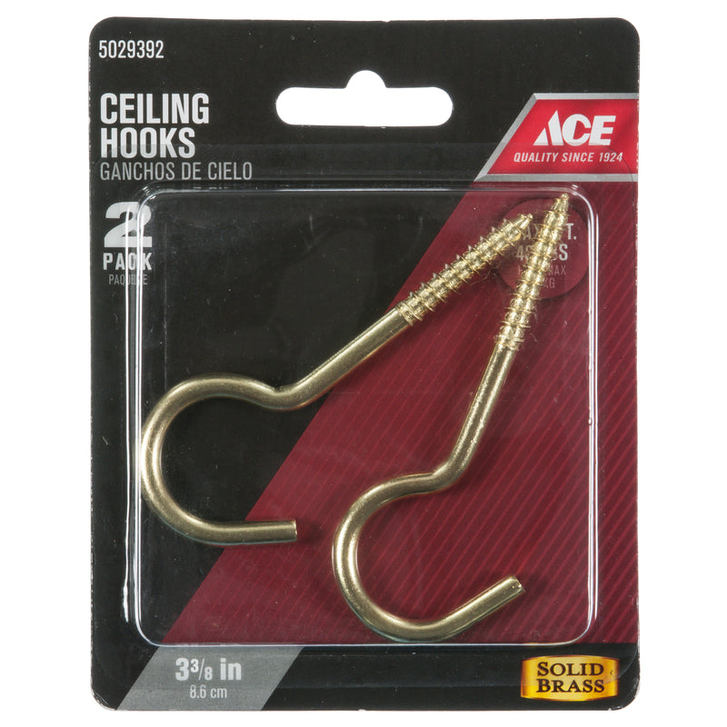Ace Small Polished Brass Green Brass 3.375 in. L Ceiling Hook 40 lb 2 pk, Pack of 5