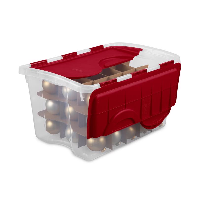 Sterilite 48 qt Clear/Red Ornament Storage Box w/Hinged Lid 13.13 in. H X 22.38 in. W X 15.88 in. D, Pack of 6
