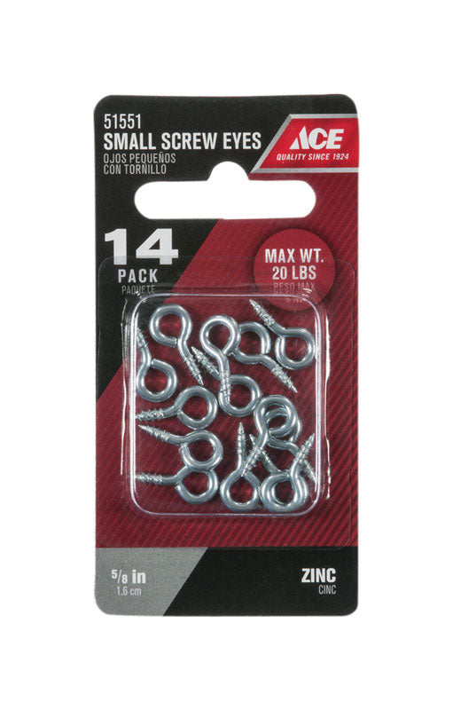 Ace 3/32 in. D X 5/8 in. L Zinc-Plated Steel Screw Eye 20 lb. cap. 14 pk, Pack of 5