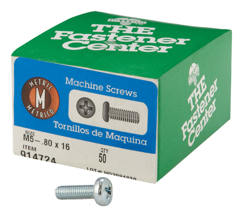 HILLMAN M5-0.8 in. X 16 in. L Phillips Pan Head Zinc-Plated Steel Metric Machine Screws 50 pk