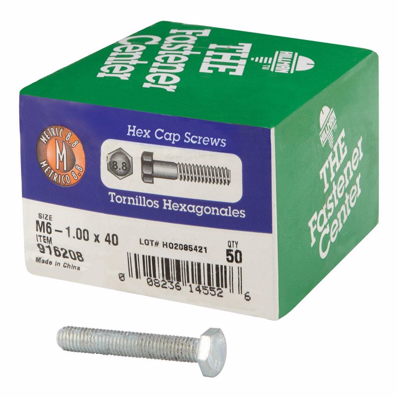 HILLMAN M6-1.00 mm D X 40 mm L Heat Treated Steel Hex Head Cap Screw 1 pk