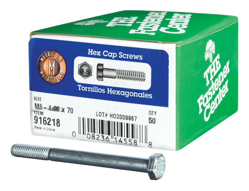 HILLMAN M6-1.00 mm D X 70 mm L Heat Treated Steel Hex Head Cap Screw 50 pk