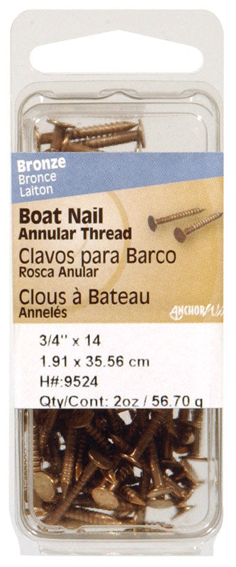 HILLMAN 3/4 in. Boat Bronze Steel Nail Flat Head 2 oz, Pack of 6