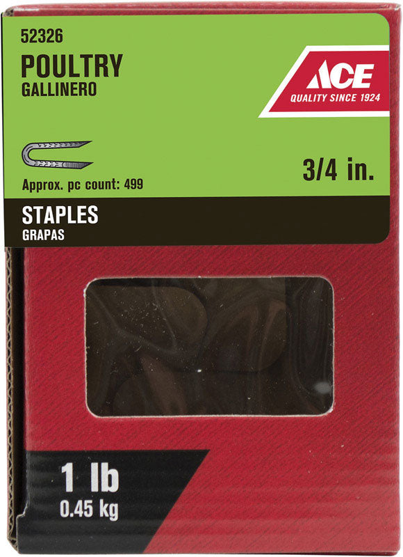 Ace .25 in. W X 3/4 in. L Galvanized Steel Poultry Staples 1 lb