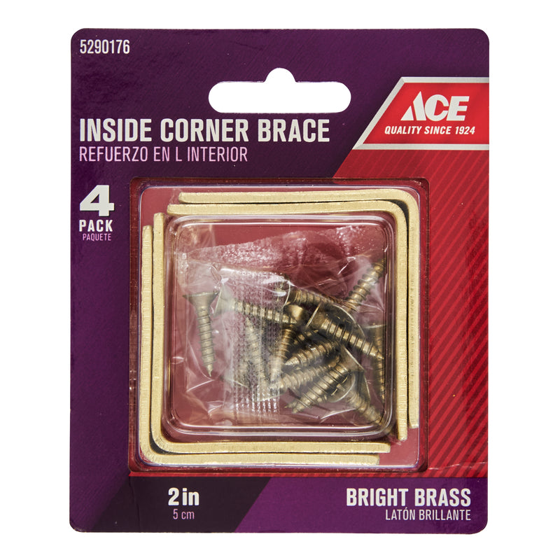 Ace 2 in. H X 3.75 in. W X 2 in. D Brass Inside L Corner Brace, Pack of 5