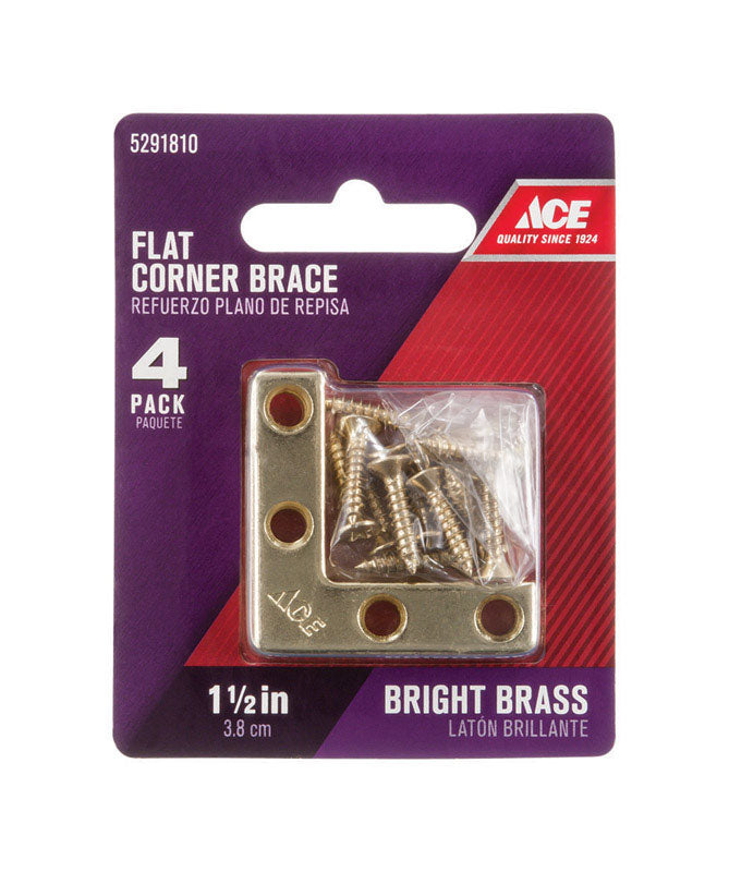Ace 1-1/2 in. H X 2.750 in. W X 1-1/2 in. D Brass Flat Corner Brace, Pack of 5