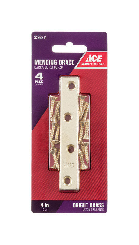 Ace 4 in. H X 0.625 in. W X .72 in. L Bright Brass Mending Brace, Pack of 5