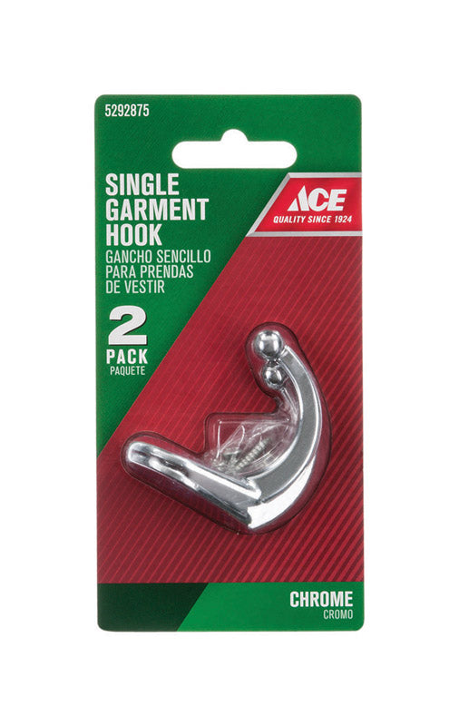 Ace 1-3/4 in. L Chrome Silver Metal Single Garment Hook 2 pk, Pack of 5