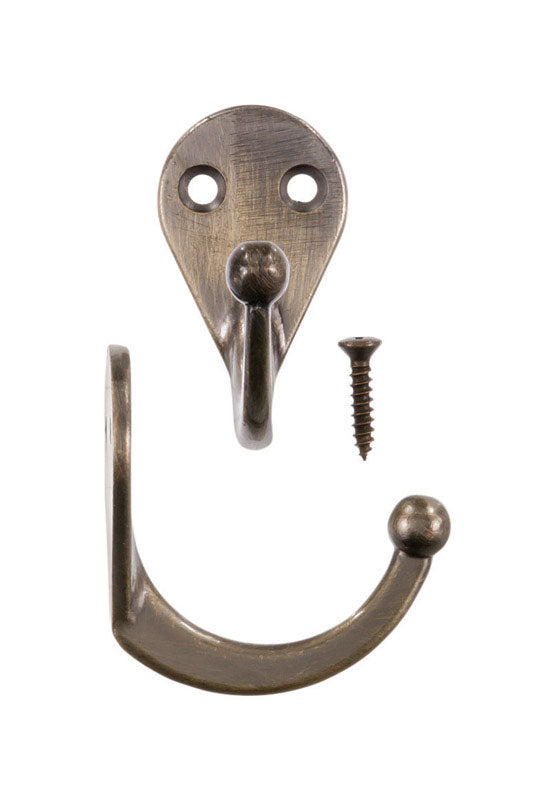 Ace 1-3/4 in. L Antique Brass Gold Brass Small Single Garment Hook 2 pk, Pack of 5