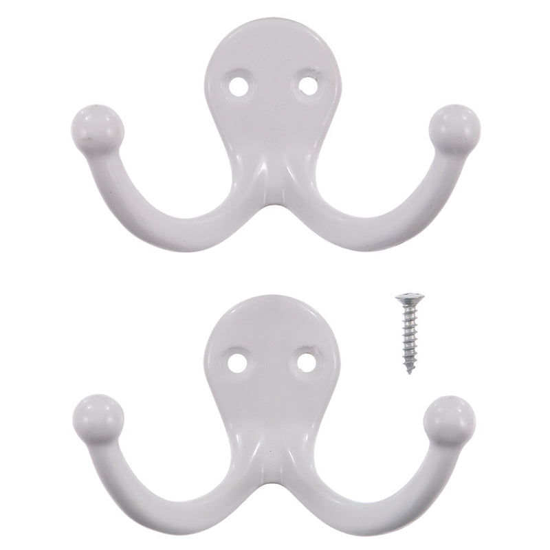 Ace 1-3/4 in. L Painted White Metal Small Double Garment Hook 2 pk, Pack of 5
