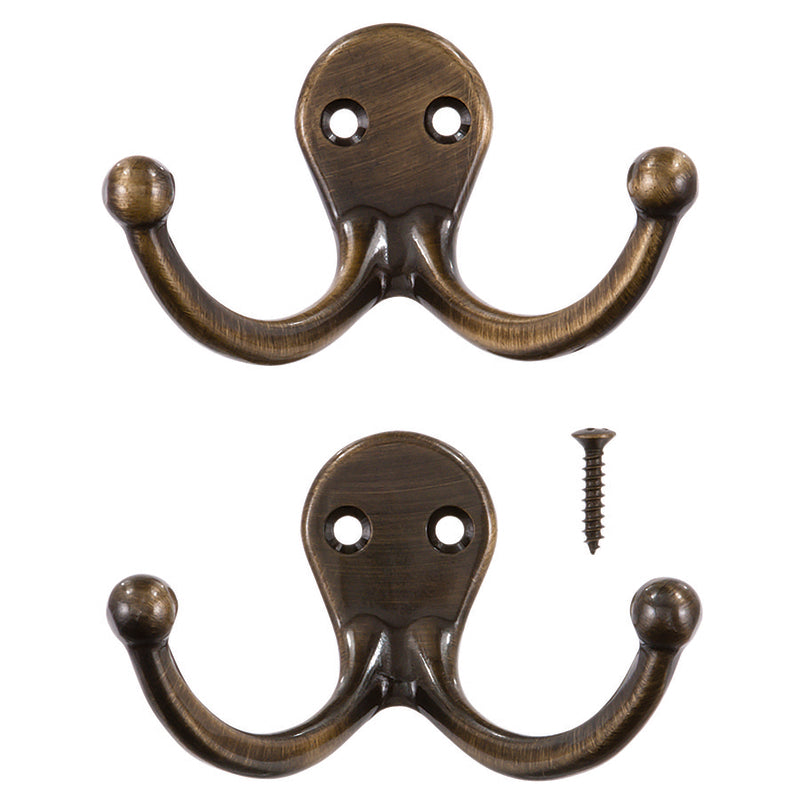 Ace 1-3/4 in. L Antique Brass Yellow Brass Small Double Garment Hook 2 pk, Pack of 5
