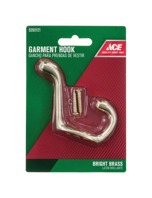 Ace 3 in. L Bright Brass Yellow Brass Medium Heavy Duty Coat and Hat Hook 1 pk, Pack of 5