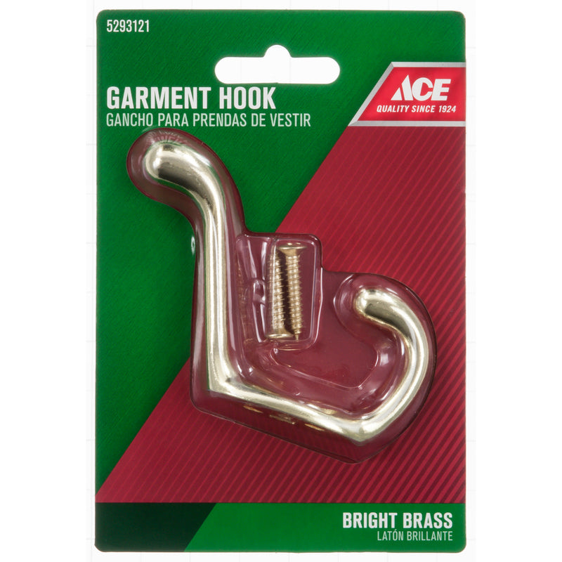 Ace 3 in. L Bright Brass Yellow Brass Medium Heavy Duty Coat and Hat Hook 1 pk, Pack of 5