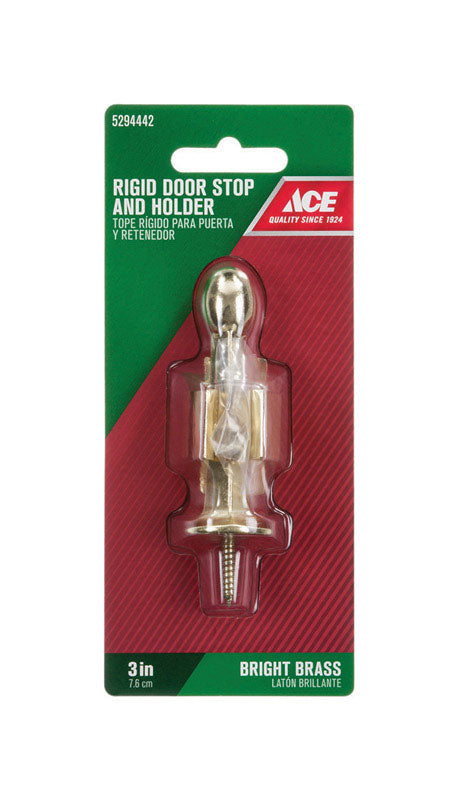 Ace 3 in. W Metal Bright Gold Rigid Door Stop w/Holder Mounts to door and wall 5/32 in., Pack of 5