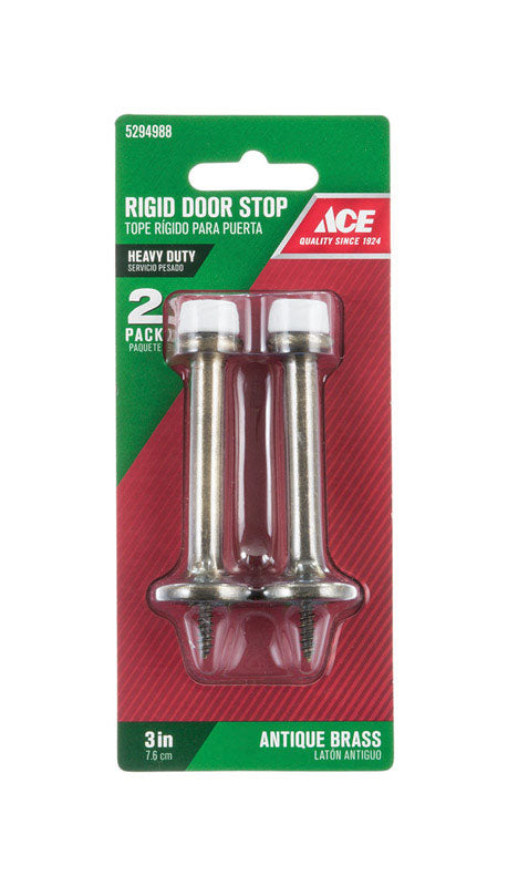 Ace Metal Antique Brass Gold Rigid Door Stop Mounts to door and wall 1/8 in., Pack of 5