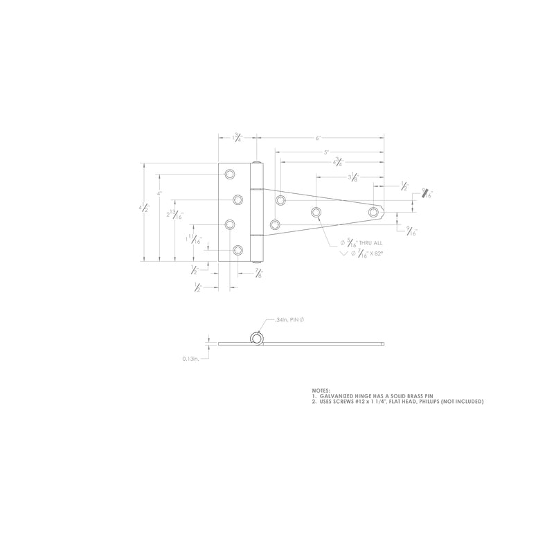 Ace 6 in. L Galvanized Heavy Duty T Hinge 1 pk