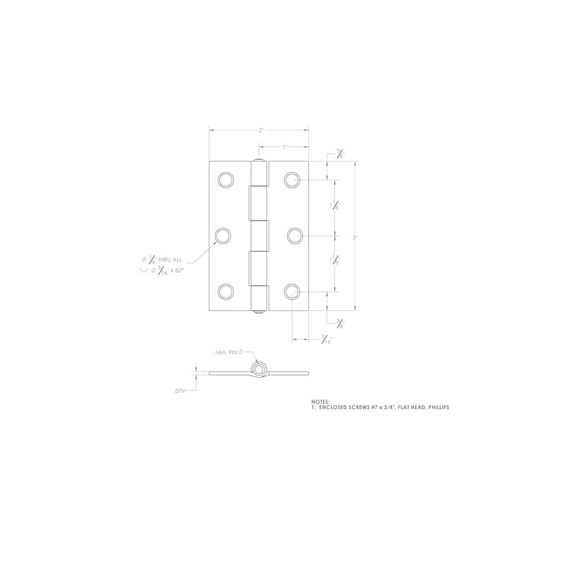Ace 3 in. L Zinc-Plated Narrow Hinge 2 pk, Pack of 5
