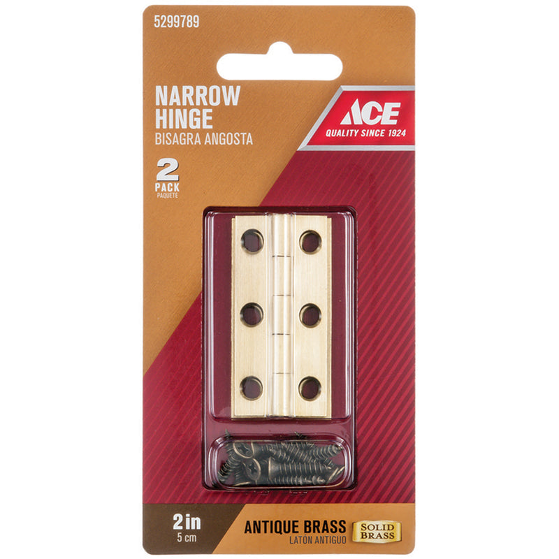 Ace 2 in. W X 1 in. L Antique Brass Brass Narrow Hinge 2 pk