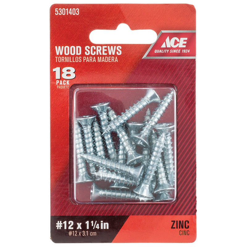 Ace No. 12 X 1-1/4 in. L Phillips Zinc-Plated Coarse Wood Screws 18 pk