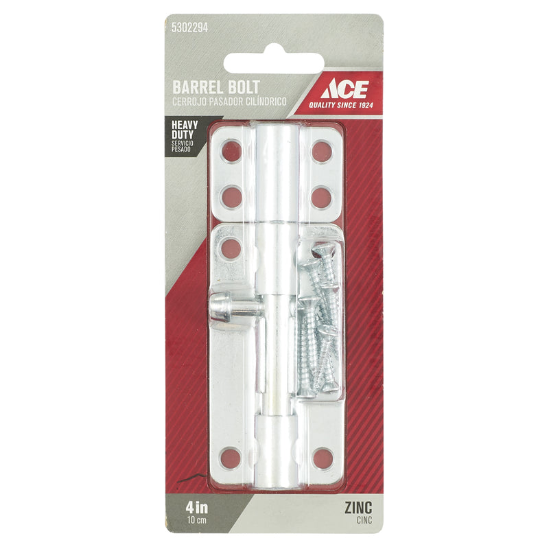 Ace 4 in. L Zinc-Plated Steel Barrel Bolt 1 pk