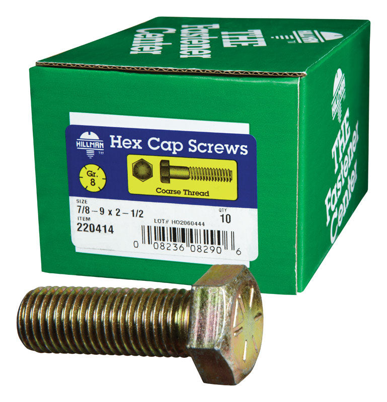 HILLMAN 7/8-9 in. D X 2-1/2 in. L Heat Treated Steel Hex Head Cap Screw 10 pk