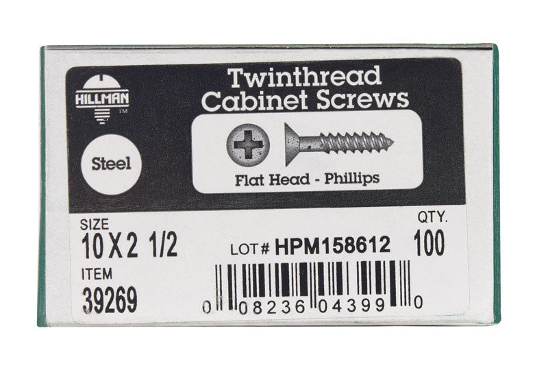 HILLMAN No. 10 X 2-1/2 in. L Phillips Black Phosphate Twin Thread Cabinet Screws 100 pk