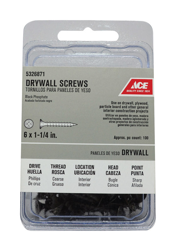 Ace No. 6 wire X 1-1/4 in. L Phillips Coarse Drywall Screws 100 pk