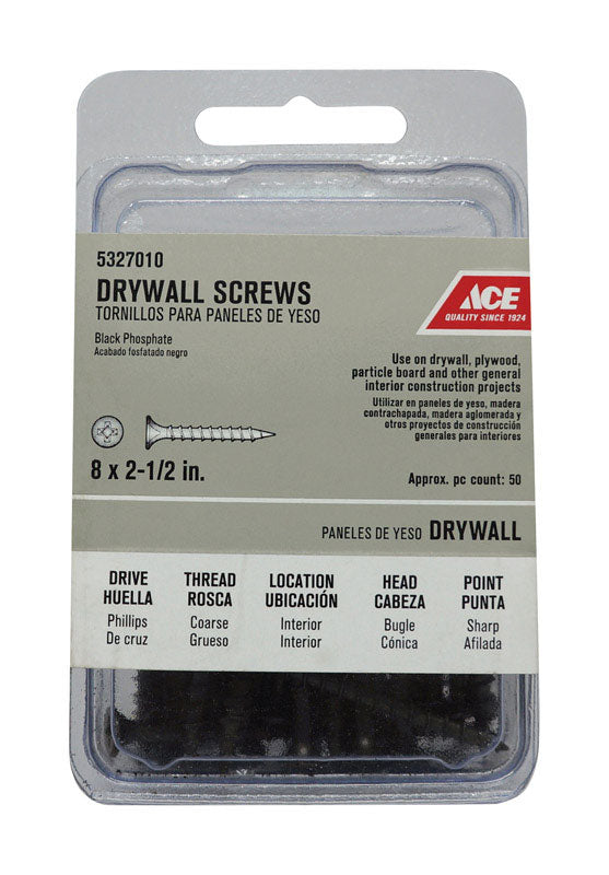 Ace No. 8 wire X 2-1/2 in. L Phillips Coarse Drywall Screws 50 pk