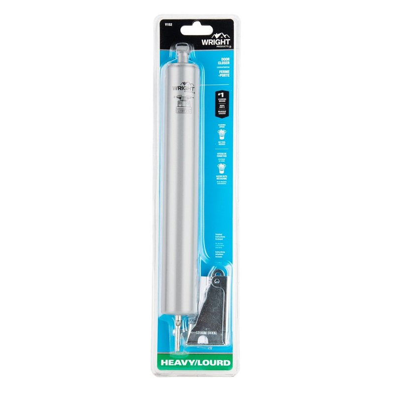Wright Products V152 Pneumatic Storm Door Closer, 10-1/2 in Dia Rod, 12-1/4 in L, Gloss, 90 deg Opening
