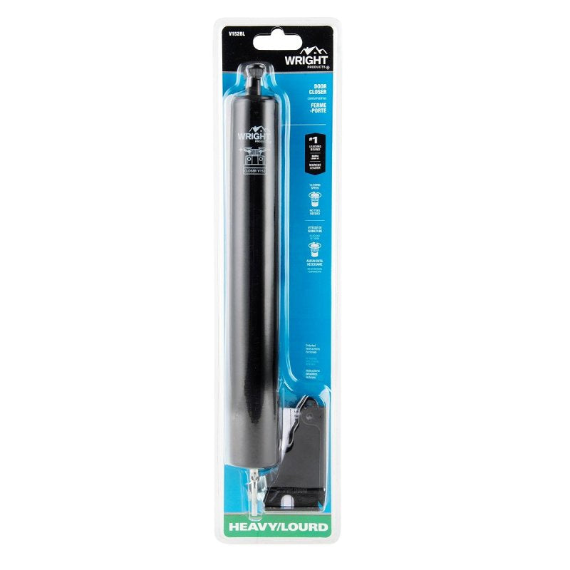 Wright Products V152BL Pneumatic Storm Door Closer, 10-1/2 in Dia Rod, 12-1/4 in L, Gloss, 90 deg Opening