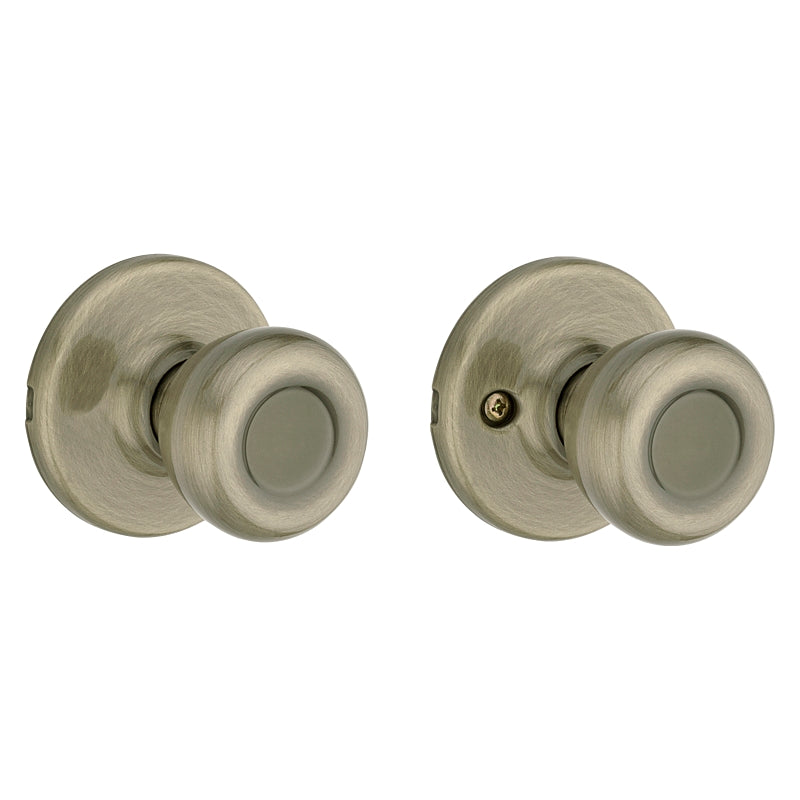 Kwikset 200T 5CP Passage Knob, Knob Handle, Metal, Antique Brass, 2-3/8 to 2-3/4 in Backset, 2-1/4 in Strike