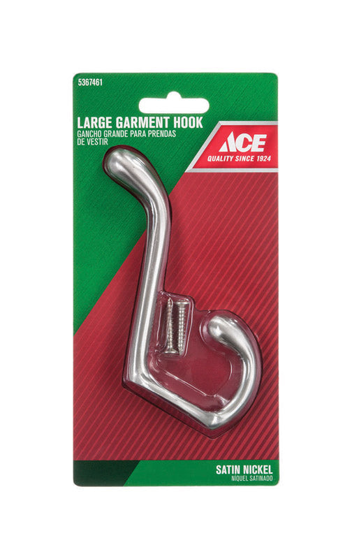 Ace 3-1/2 in. L Satin Nickel Silver Metal Large Garment Hook 1 pk, Pack of 5