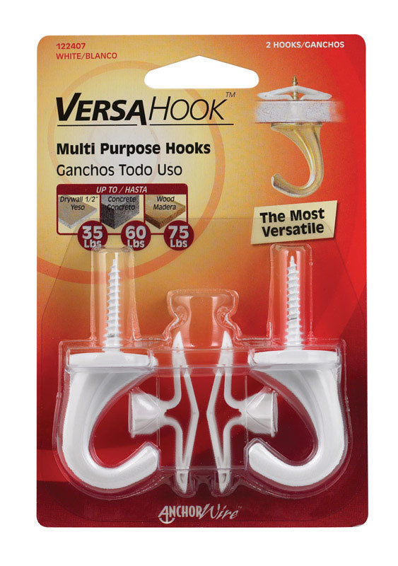 HILLMAN Small White Brass 5.7 in. L Hook 2 pk, Pack of 5