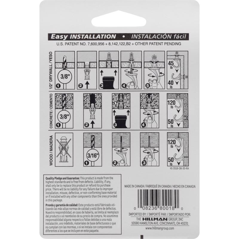 HILLMAN Large White Steel 0.95 in. L Ceiling Hook 75 lb 1 pk, Pack of 5
