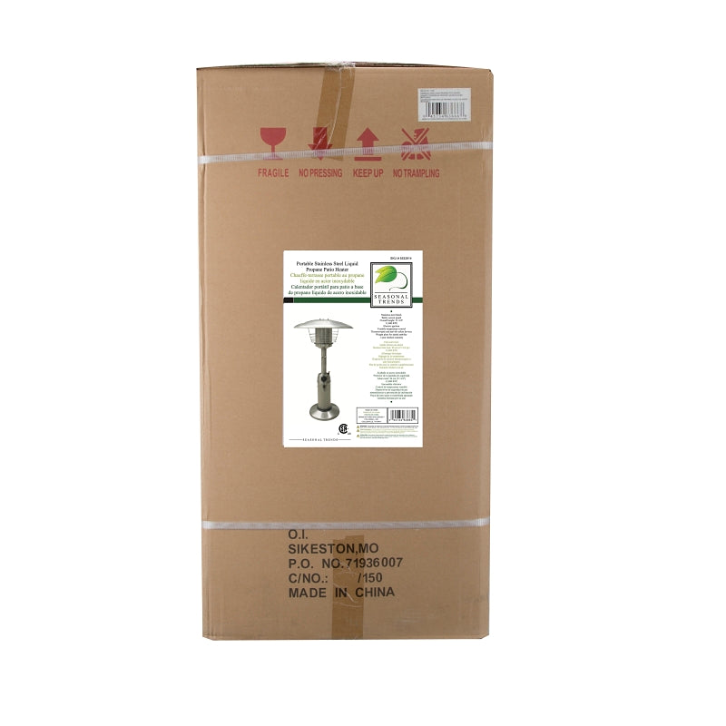 Seasonal Trends HPS-C-SS Portable Patio Heater, Liquid Propane or Butane Gas Only, Electric Ignition, 11000 Btu
