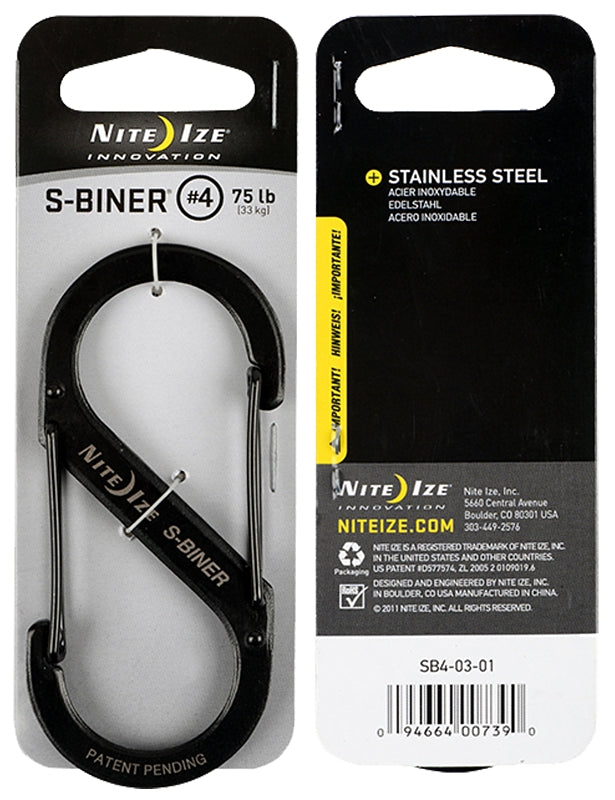 Nite Ize S-Biner Series SB4-03-01 Dual Carabiner, 3-1/2 in OAL, #4 Dia Ring, Stainless Steel, Black