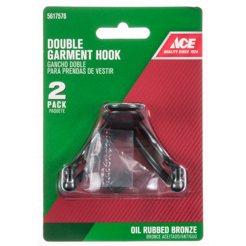 Ace 1 in. L Oil Rubbed Bronze Brown Metal Small Double Garment Hook 2 pk, Pack of 5