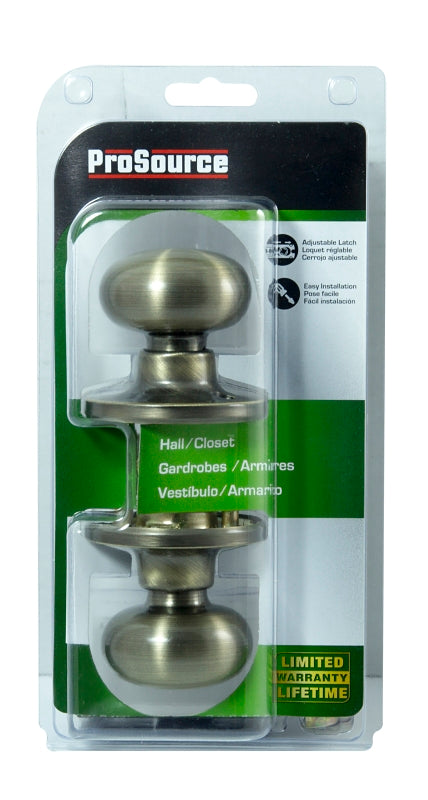 ProSource TF830V-PS Passage Knob, Metal, Antique Brass, 2-3/8 to 2-3/4 in Backset, 1-3/8 to 1-3/4 in Thick Door
