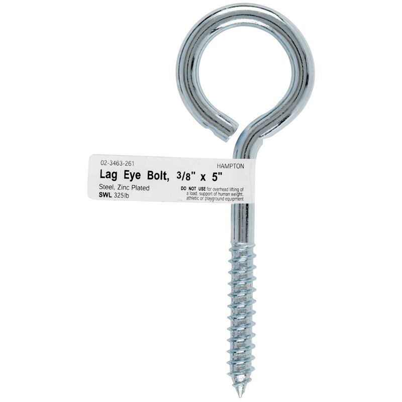 Hampton 3/8 in. X 5 in. L Zinc-Plated Steel Lag Thread Eyebolt Nut Included, Pack of 10