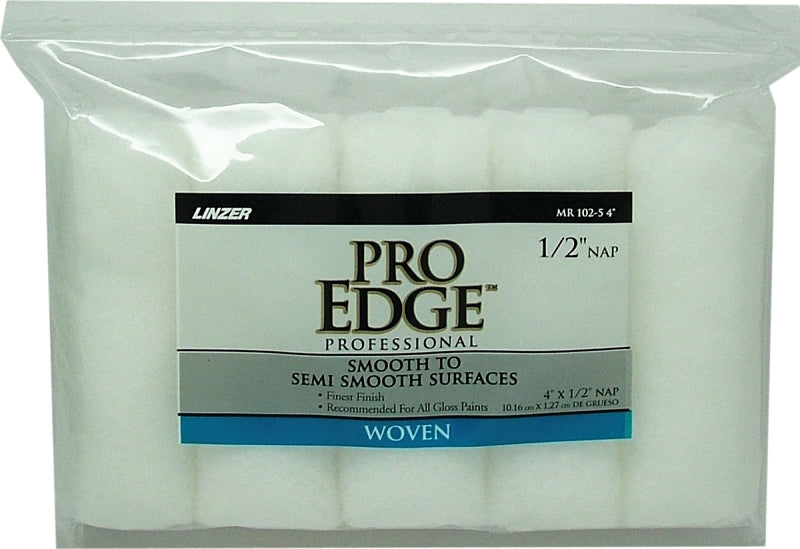 Linzer PRO EDGE MR 102-5 4IN Roller Cover, 1/2 in Thick Nap, 4 in L, Fabric Cover, White, Pack of 6