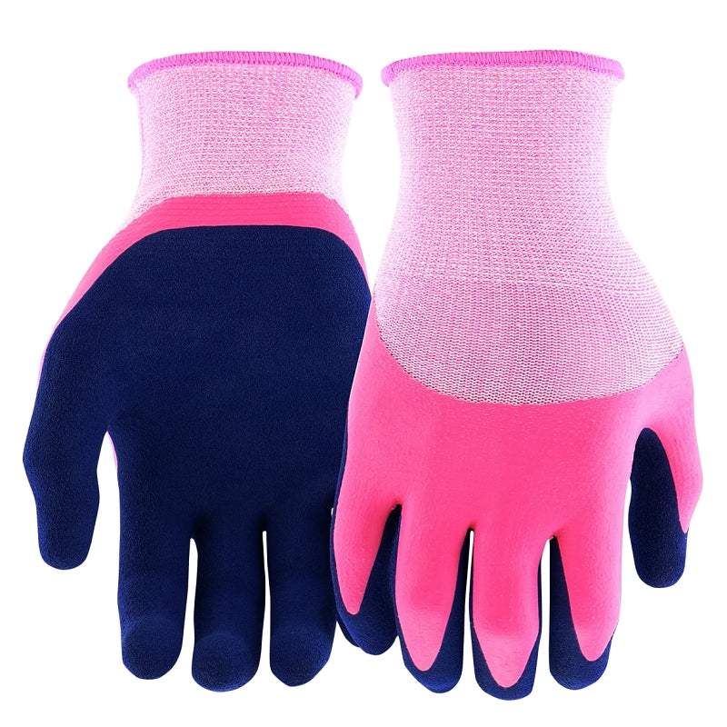 Miracle-Gro MG20802/WSM Garden Gloves, Women's, S/M, 4 in L, Knit Wrist Cuff, Latex Coating, Goatskin Leather, Navy/Pink