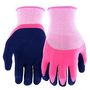 Miracle-Gro MG30605/WML Gloves, Women's, M/L, 3.82 in L, Knit Wrist, Seamless Cuff, Latex Coating, Navy/Pink