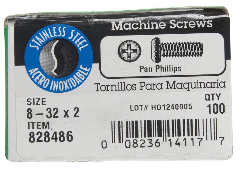 HILLMAN No. 8-32 X 2 in. L Phillips Pan Head Stainless Steel Machine Screws 100 pk