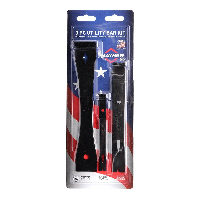 Mayhew 98605 Utility Flat Bar Kit, 3-Piece, Steel, Black-Oxide