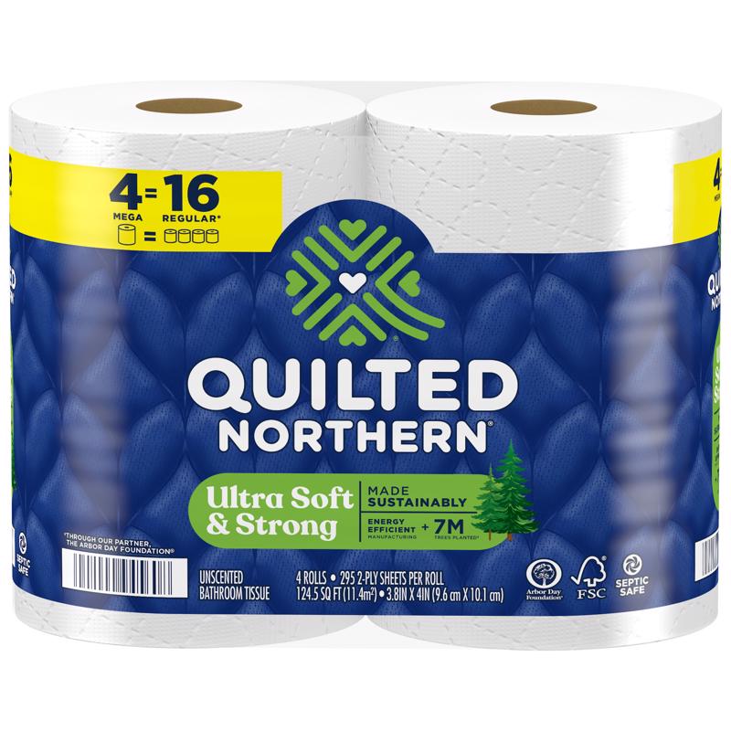 Quilted Northern Ultra Soft & Strong Toilet Paper 4 Rolls 295 sheet 124.5 sq ft, Pack of 12